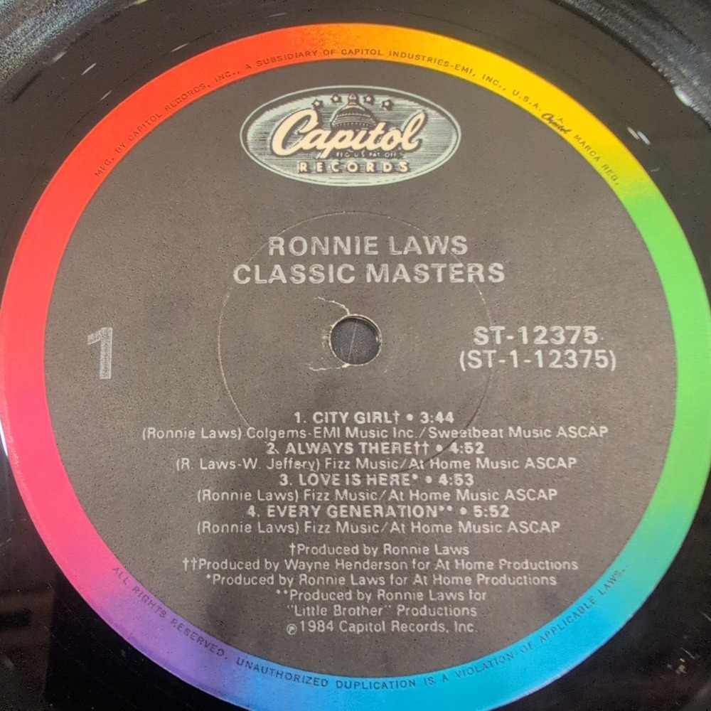 Ronnie Laws Classic Masters Vinyl LP 1984 Capitol ST-12375 Promo Gold Stamp VG - Picture 5 of 7